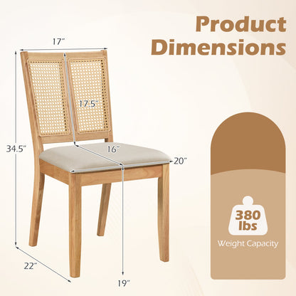 Rattan Dining Chairs Set Of 4, Curved Backrest, Padded Seat, Natural