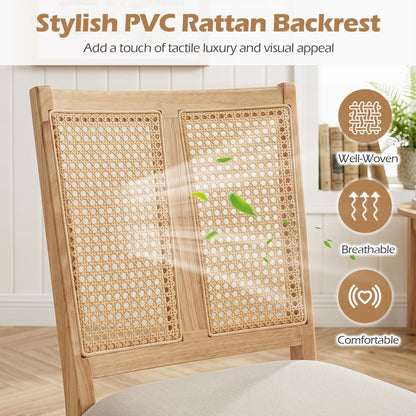 Rattan Dining Chairs Set Of 4, Curved Backrest, Padded Seat, Natural