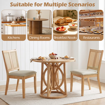 Rattan Dining Chairs Set Of 4, Curved Backrest, Padded Seat, Natural