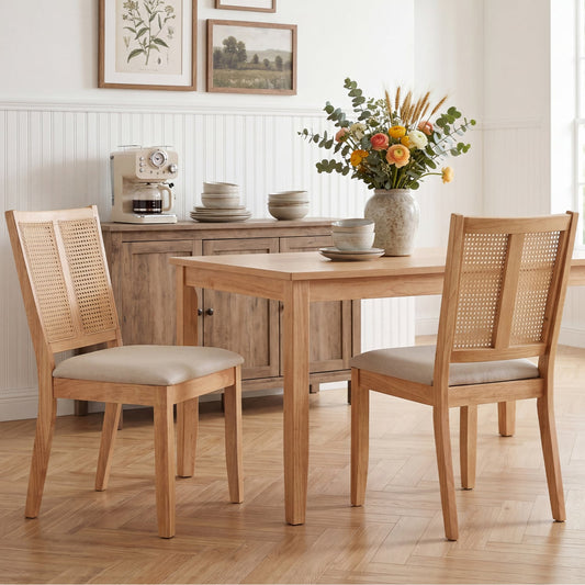 Rattan Dining Chairs Set Of 2, Curved Backrest, Padded Seat, Natural Dining Chairs Natural at Gallery Canada