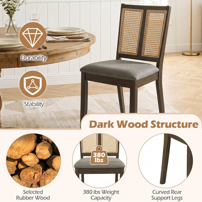 Ensemble de 2 chaises de salle à manger en rotin avec dossier incurvé, gris
