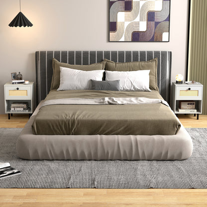 Rattan Nightstand Boho End Table with Rattan Drawer and Open Shelf Set of 2, White Nightstands at Gallery Canada