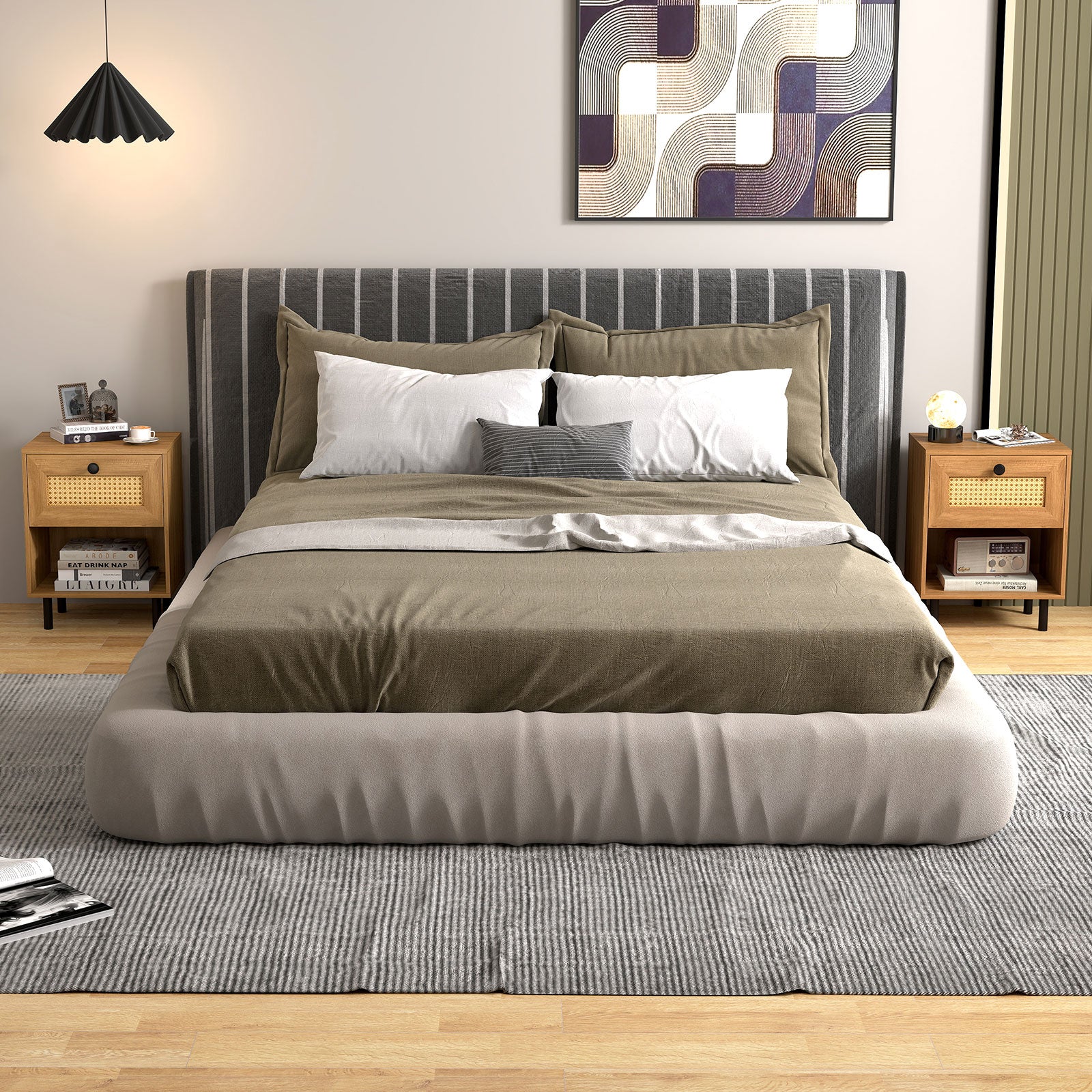 Rattan Nightstand Boho End Table with Rattan Drawer and Open Shelf, Natural Bedroom at Gallery Canada