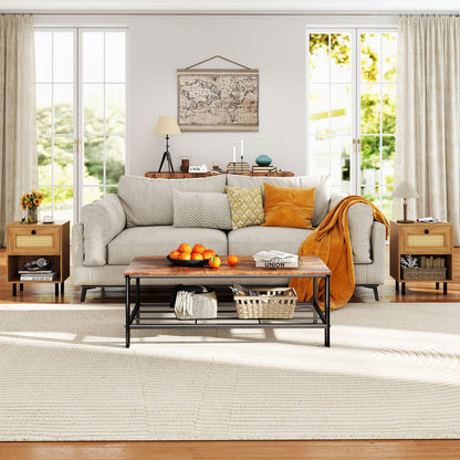 Rattan Nightstand Boho End Table with Rattan Drawer and Open Shelf, Natural Bedroom at Gallery Canada