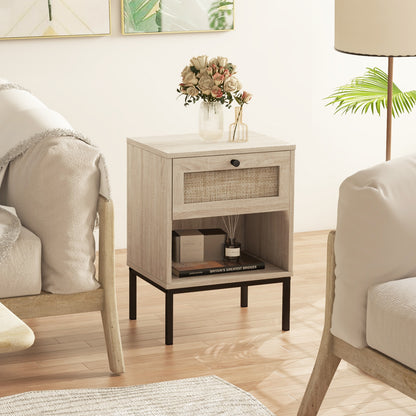 Rattan Nightstand With Drawer And Shelf, Oak Nightstands at Gallery Canada