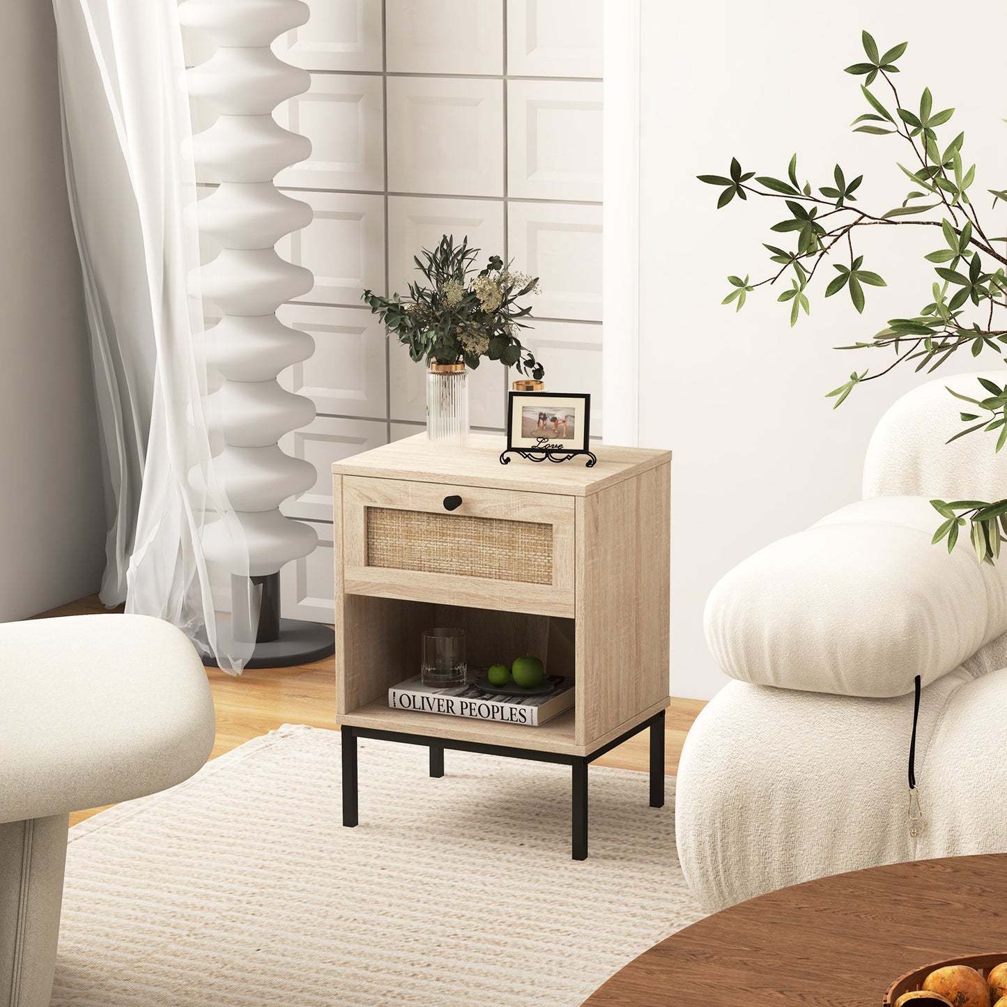 Rattan Nightstand With Drawer And Shelf, Oak Nightstands at Gallery Canada