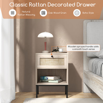 Rattan Nightstand With Drawer And Shelf, Oak Nightstands at Gallery Canada