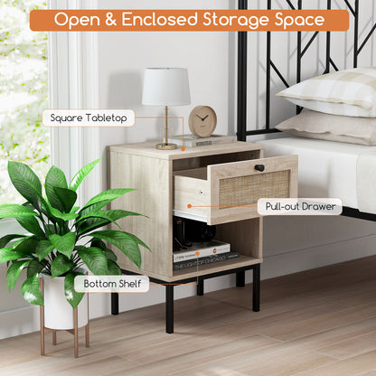Rattan Nightstand With Drawer And Shelf, Oak Nightstands at Gallery Canada