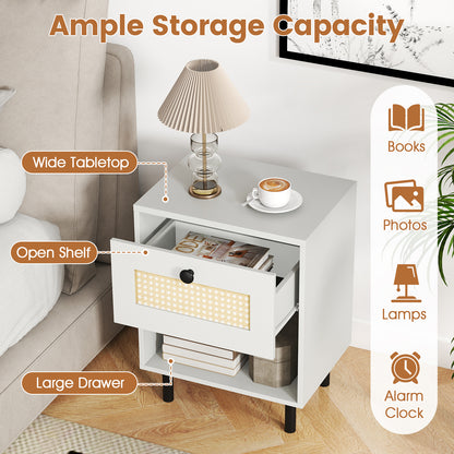 Rattan Nightstand, Boho End Table, 2-Piece Set, White Nightstands at Gallery Canada