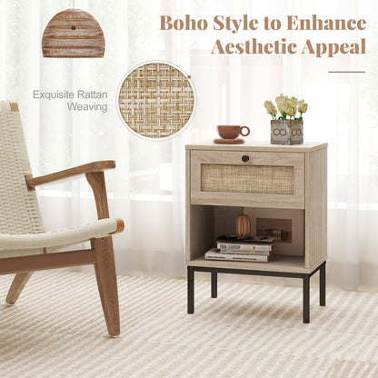 Rattan Nightstand Boho End Table, 2-Piece Set, Oak Nightstands at Gallery Canada