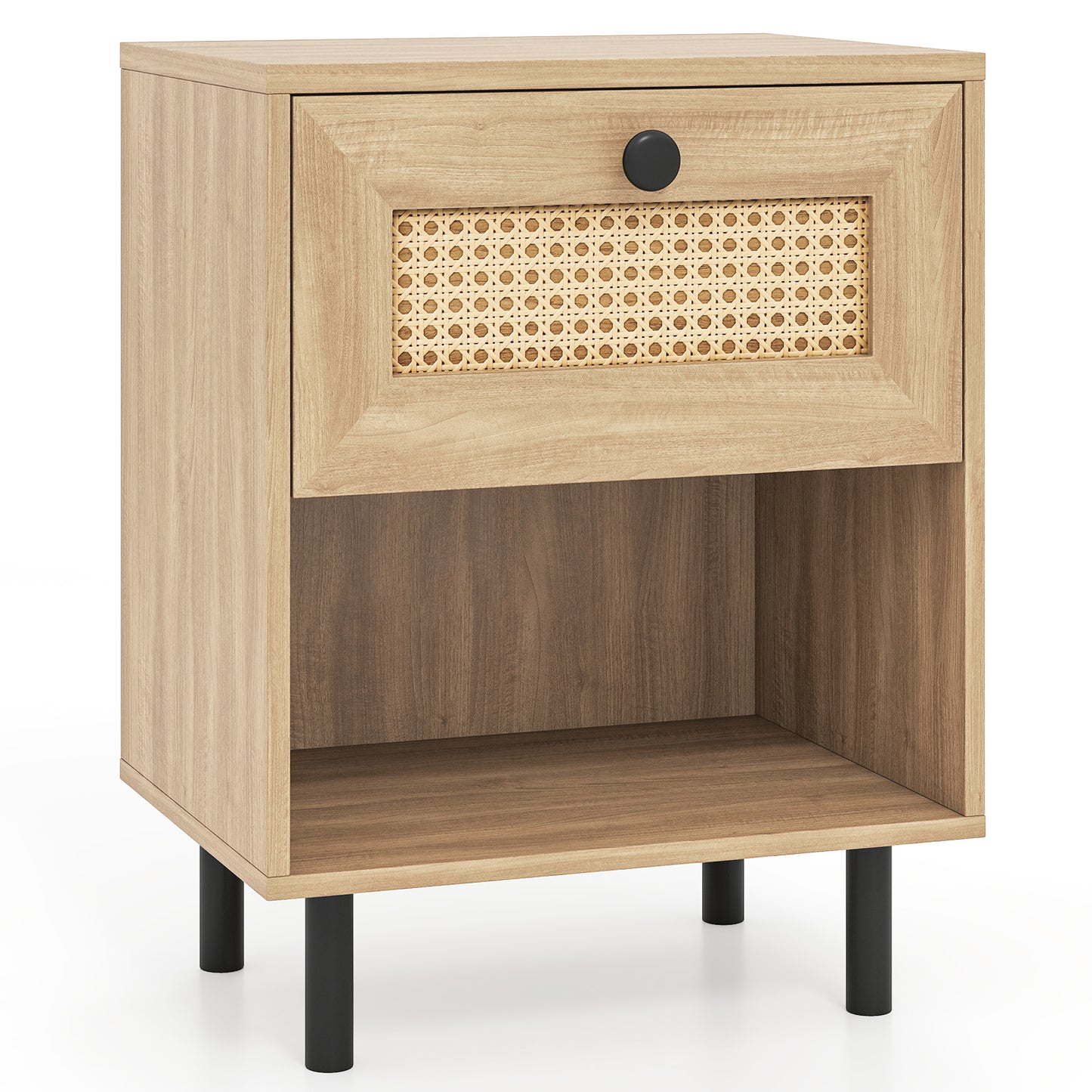 Rattan Nightstand, Boho End Table With Drawer And Shelf, Natural Bedroom at Gallery Canada