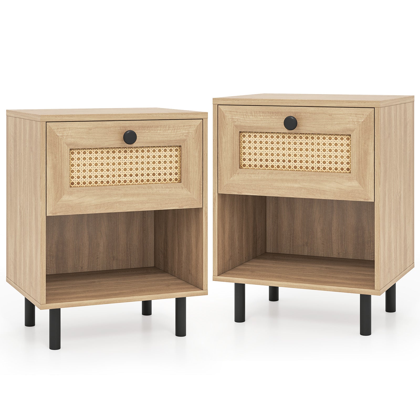 Rattan Nightstand, Boho End Table With Drawer, Open Shelf, Set Of 2, Natural Nightstands at Gallery Canada