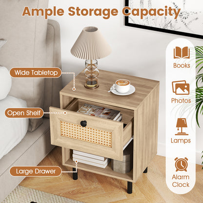 Rattan Nightstand, Boho End Table With Drawer, Open Shelf, Set Of 2, Natural Nightstands at Gallery Canada