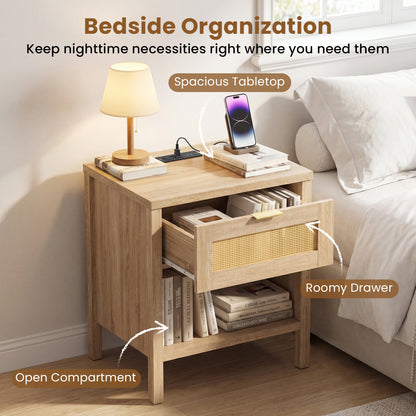Rattan Nightstand With Charging Station, Oak Nightstands at Gallery Canada
