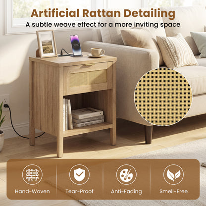 Rattan Nightstand With Charging Station, Oak Nightstands at Gallery Canada