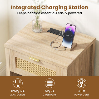 Rattan Nightstand With Charging Station, Oak Nightstands at Gallery Canada