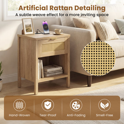 Rattan Nightstand With Charging Station, Oak Nightstands at Gallery Canada