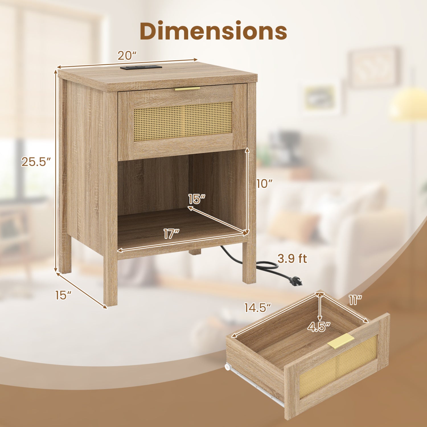 Rattan Nightstand With Charging Station, Oak Nightstands at Gallery Canada