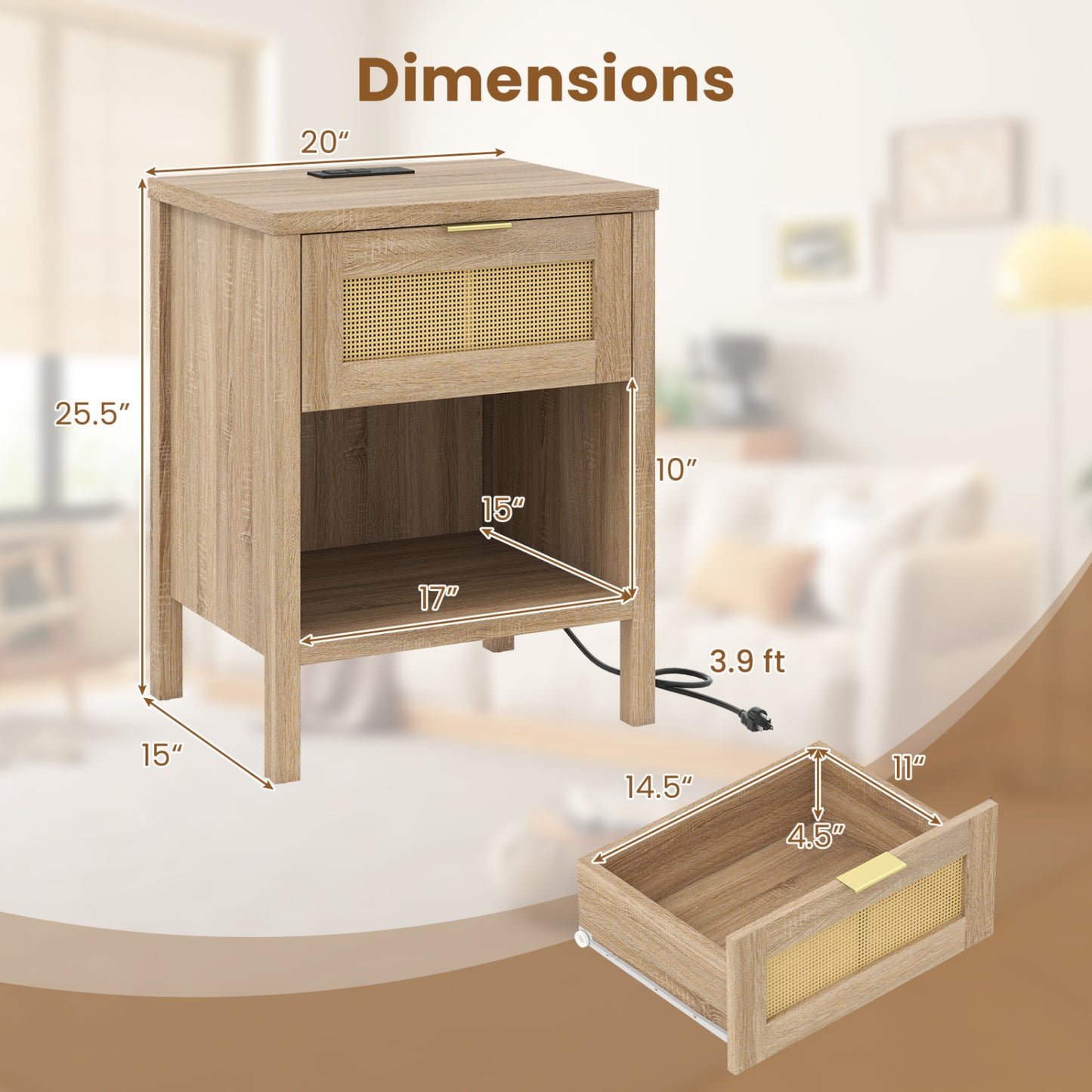 Rattan Nightstand With Charging Station, Oak Nightstands at Gallery Canada