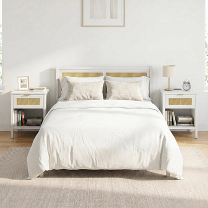 Rattan Nightstand with Charging Station, White Nightstands at Gallery Canada