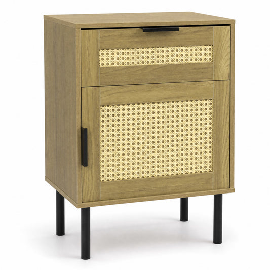 Rattan Nightstand With Drawer & Cabinet, Natural Nightstands Natural at Gallery Canada