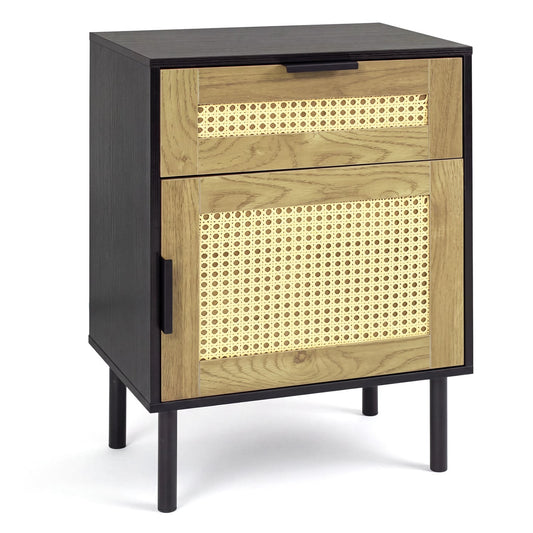 Rattan Nightstand with Drawer, Cabinet, Black Nightstands Black at Gallery Canada