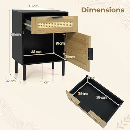 Rattan Nightstand with Drawer, Cabinet, Black Nightstands at Gallery Canada
