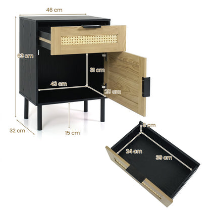 Rattan Nightstand with Drawer, Cabinet, Black Nightstands at Gallery Canada