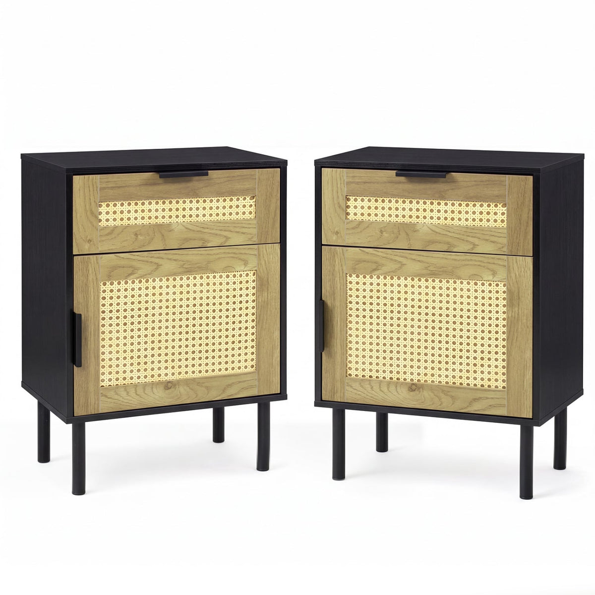 Rattan Nightstand with Drawer, Cabinet, Black Nightstands at Gallery Canada