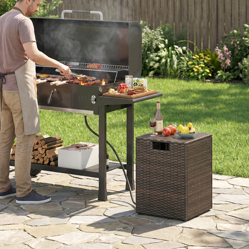 Rattan Propane Tank Cover, Patio Hideaway Side Table, Brown