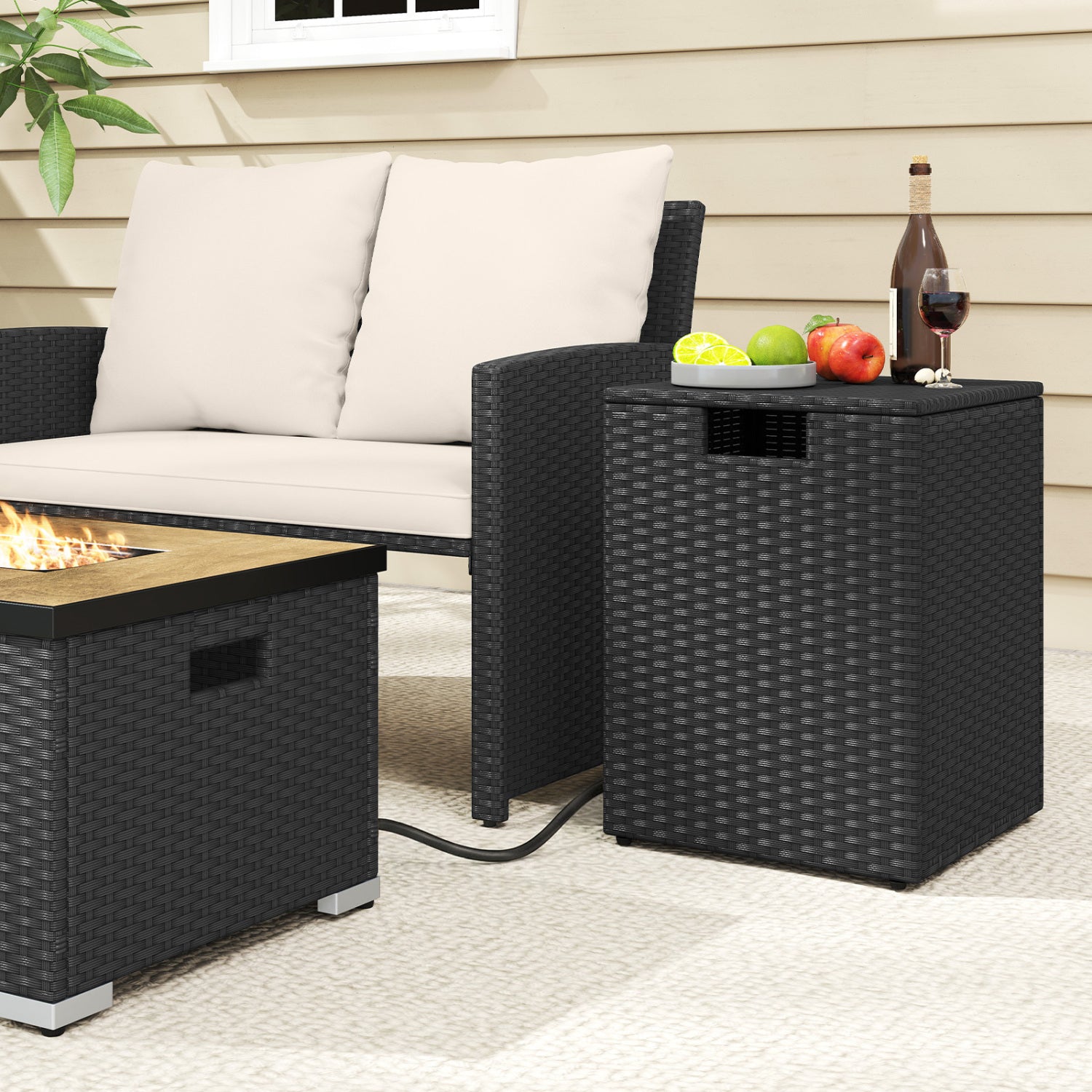 Rattan Propane Tank Cover, Patio Side Table, Black Fire Pit Tables at Gallery Canada