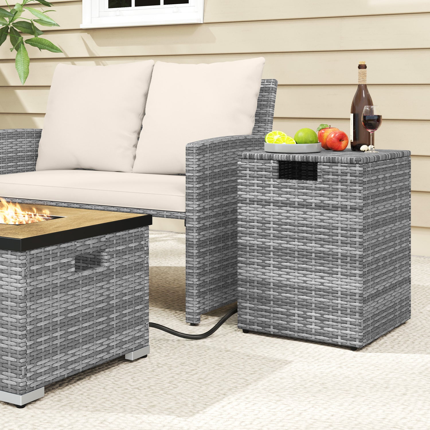 Rattan Propane Tank Cover, Patio Hideaway Tank Side Table, Gray Fire Pit Tables at Gallery Canada