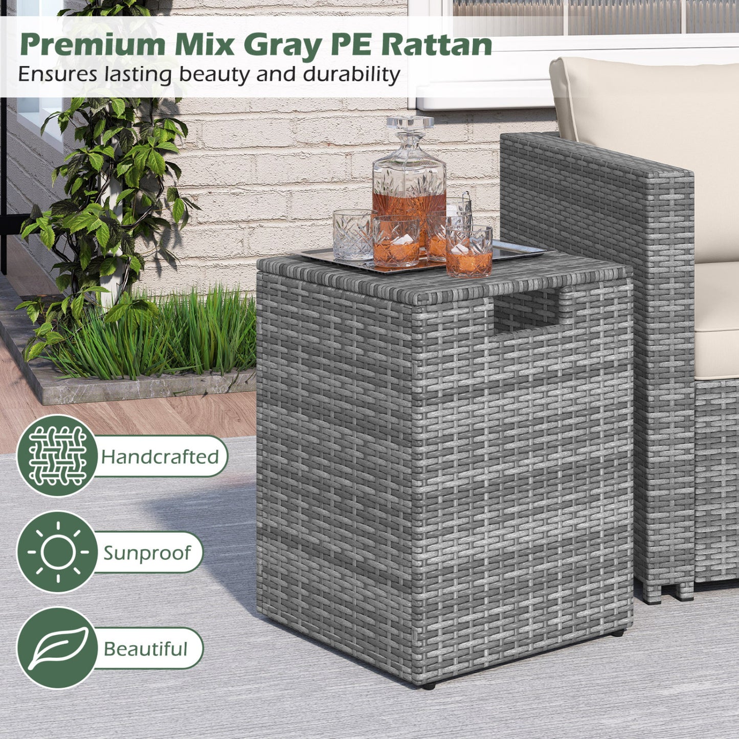 Rattan Propane Tank Cover, Patio Hideaway Tank Side Table, Gray Fire Pit Tables at Gallery Canada