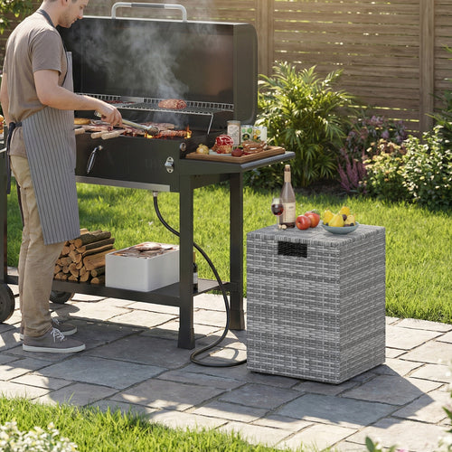 Rattan Propane Tank Cover, Patio Hideaway Tank Side Table, Gray