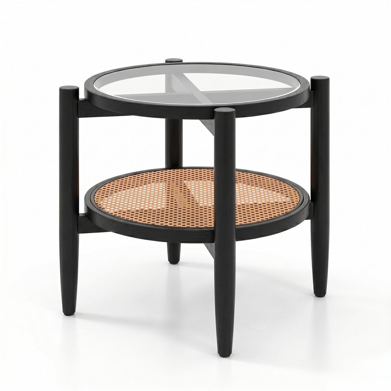 Rattan Round Side End Table with Tempered Glass Tabletop, Black End & Side Tables Black at Gallery Canada
