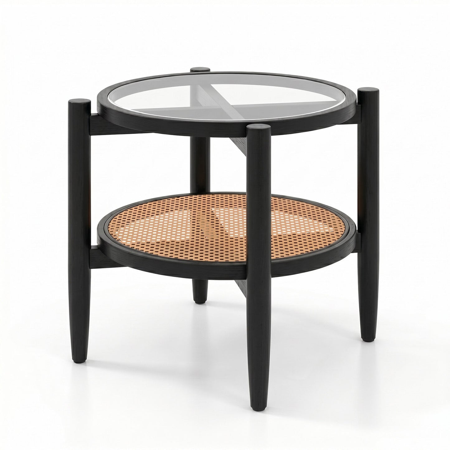Rattan Round Side End Table with Tempered Glass Tabletop, Black End & Side Tables Black at Gallery Canada