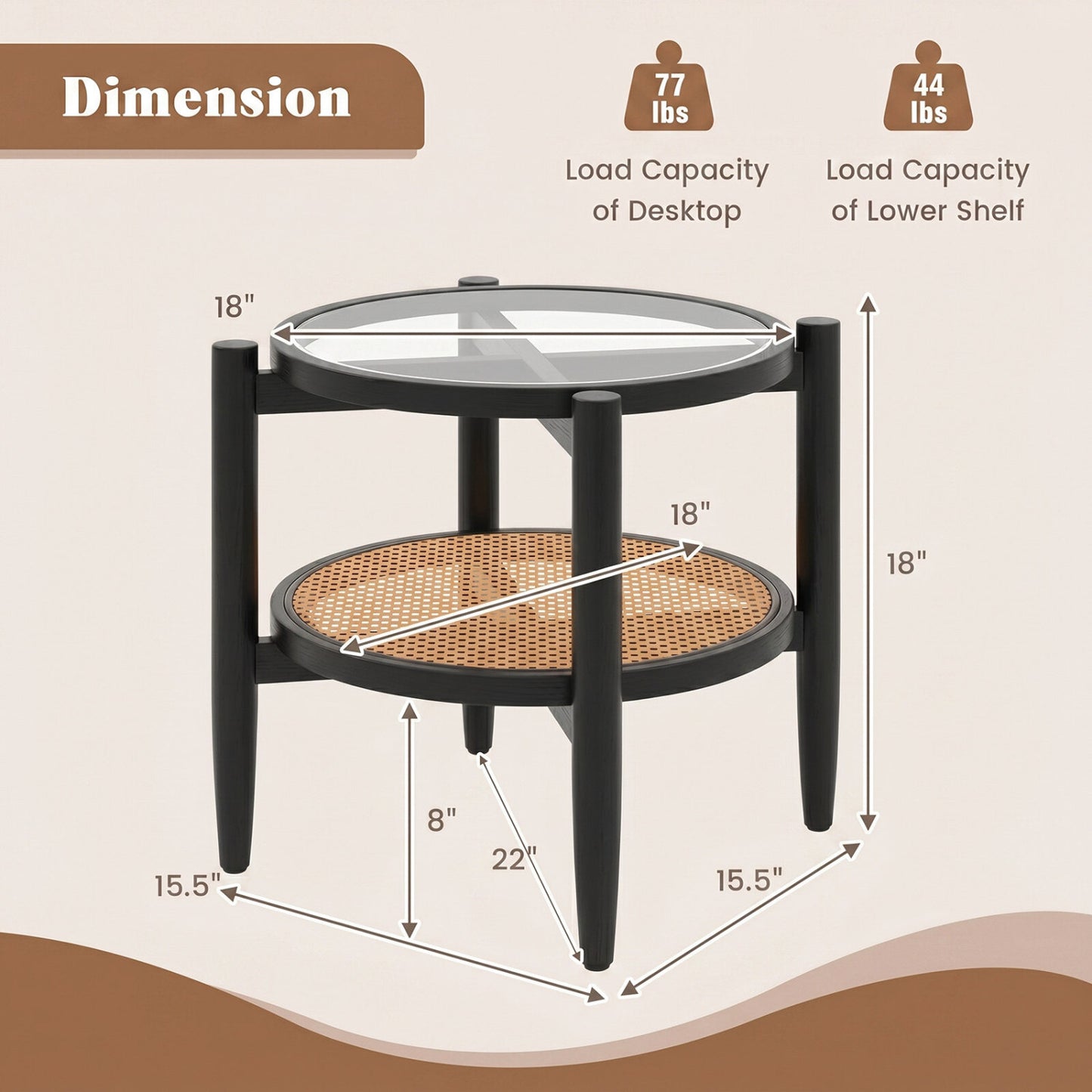 Rattan Round Side End Table with Tempered Glass Tabletop, Black End & Side Tables at Gallery Canada