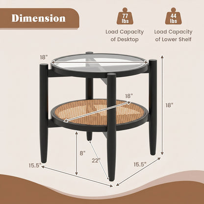 Rattan Round Side End Table with Tempered Glass Tabletop, Black End & Side Tables at Gallery Canada