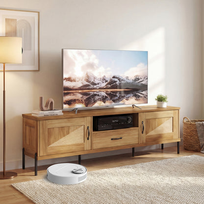 Rattan TV Stand, 80 Inch, Mid Century Modern, 2 Storage Cabinets, Natural Entertainment Centers & TV Stands at Gallery Canada