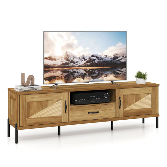 Rattan TV Stand, 80 Inch, Mid Century Modern, 2 Storage Cabinets, Natural Entertainment Centers & TV Stands Natural at Gallery Canada