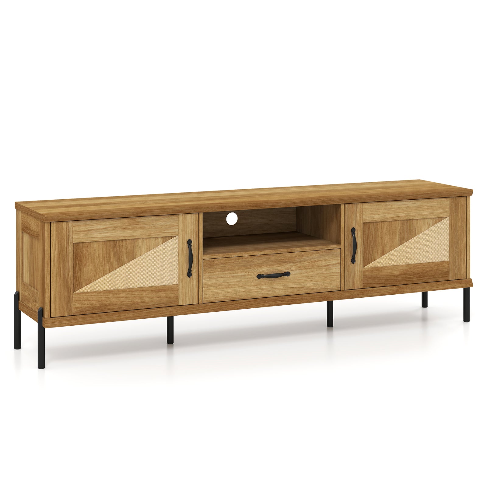 Rattan TV Stand, 80 Inch, Mid Century Modern, 2 Storage Cabinets, Natural Entertainment Centers & TV Stands at Gallery Canada