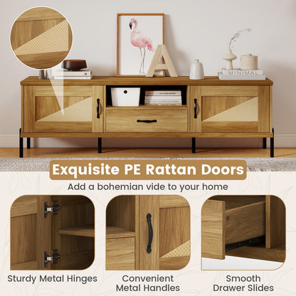 Rattan TV Stand, 80 Inch, Mid Century Modern, 2 Storage Cabinets, Natural Entertainment Centers & TV Stands at Gallery Canada