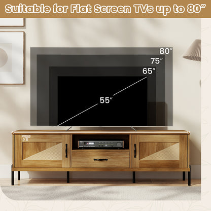 Rattan TV Stand, 80 Inch, Mid Century Modern, 2 Storage Cabinets, Natural Entertainment Centers & TV Stands at Gallery Canada