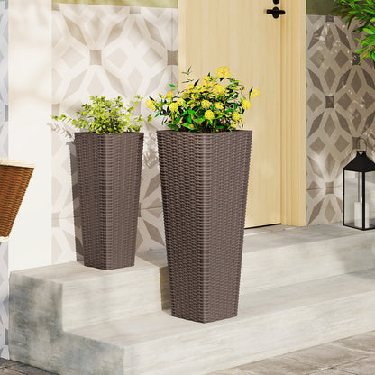 Rattan Tall Planter Set of 2 Outdoor Large Tapered Planters with Removable Inner Trays, Brown Faux Plants at Gallery Canada
