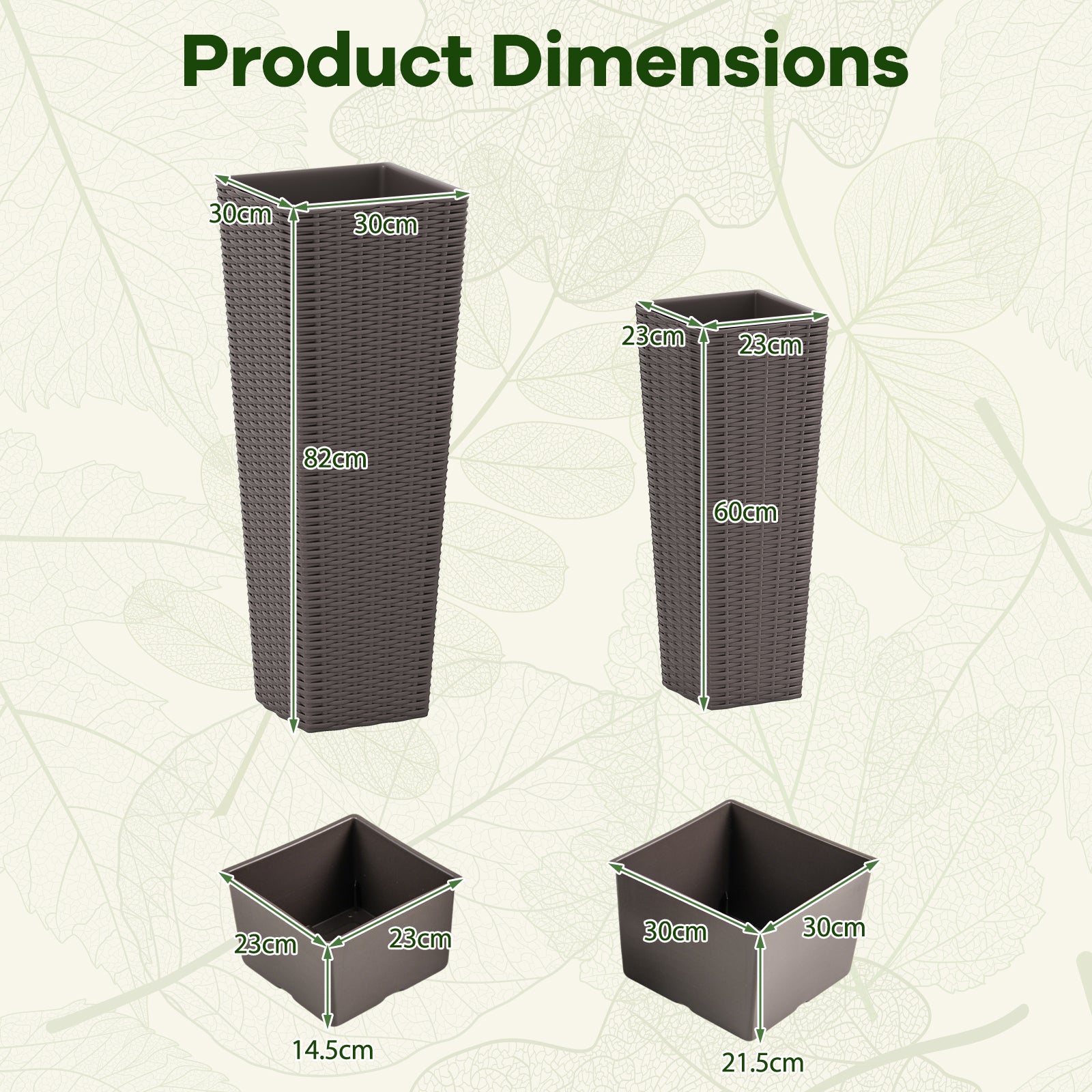 Rattan Tall Planter Set of 2 Outdoor Large Tapered Planters with Removable Inner Trays, Brown Faux Plants at Gallery Canada