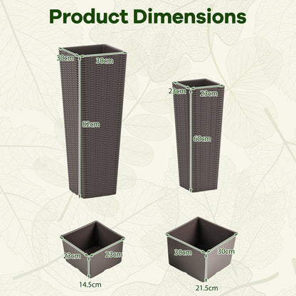 Rattan Tall Planter Set of 2 Outdoor Large Tapered Planters with Removable Inner Trays, Brown Faux Plants at Gallery Canada