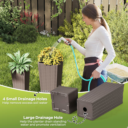 Rattan Tall Planter Set of 2 Outdoor Large Tapered Planters with Removable Inner Trays, Brown Faux Plants at Gallery Canada