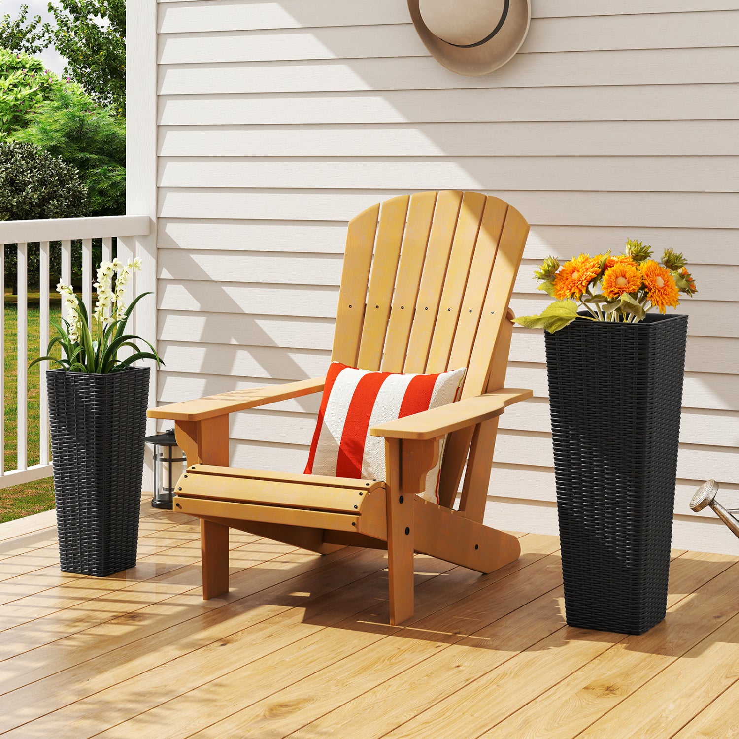 Rattan Tall Planter Set of 2 Outdoor Large Tapered Planters with Removable Inner Trays, Black Faux Plants at Gallery Canada