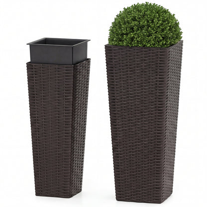 Rattan Tall Planter Set of 2 Outdoor Large Tapered Planters with Removable Inner Trays, Brown Faux Plants at Gallery Canada