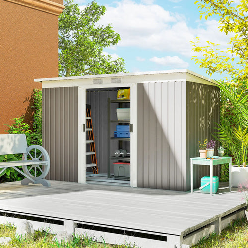 9' x 4' Metal Storage Shed, Foundation Kit, Ventilation, Light Grey